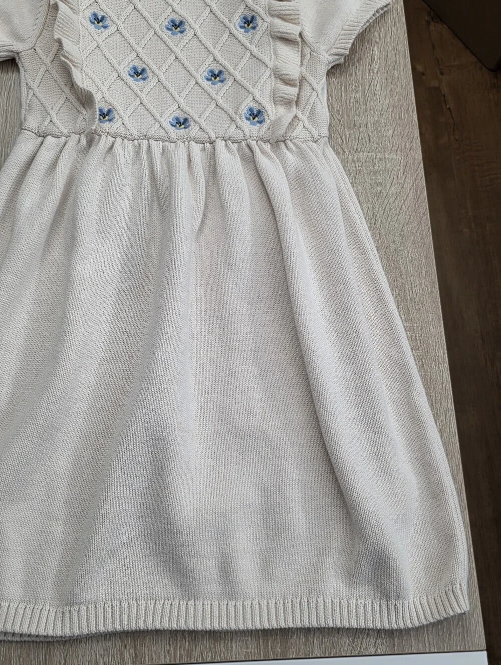 Gymboree Girls Country Charm Cream & Blue Floral Knit Sweater Dress Size 12 NEW